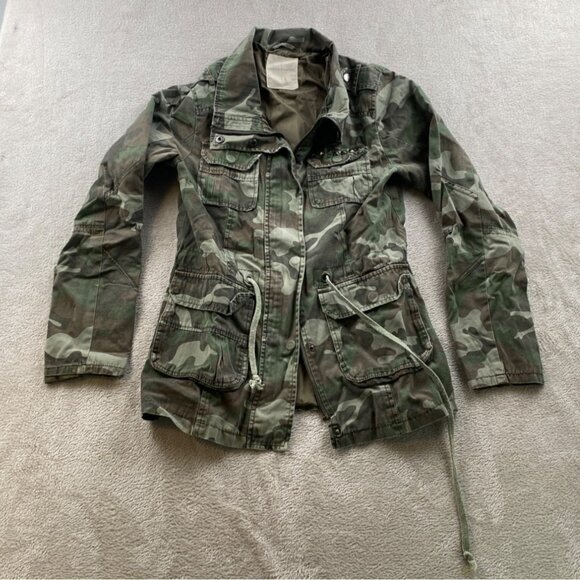 Sound & Matter Women Military Jacket Small Studded Camo Cotton Polyester Utility - Picture 10 of 11